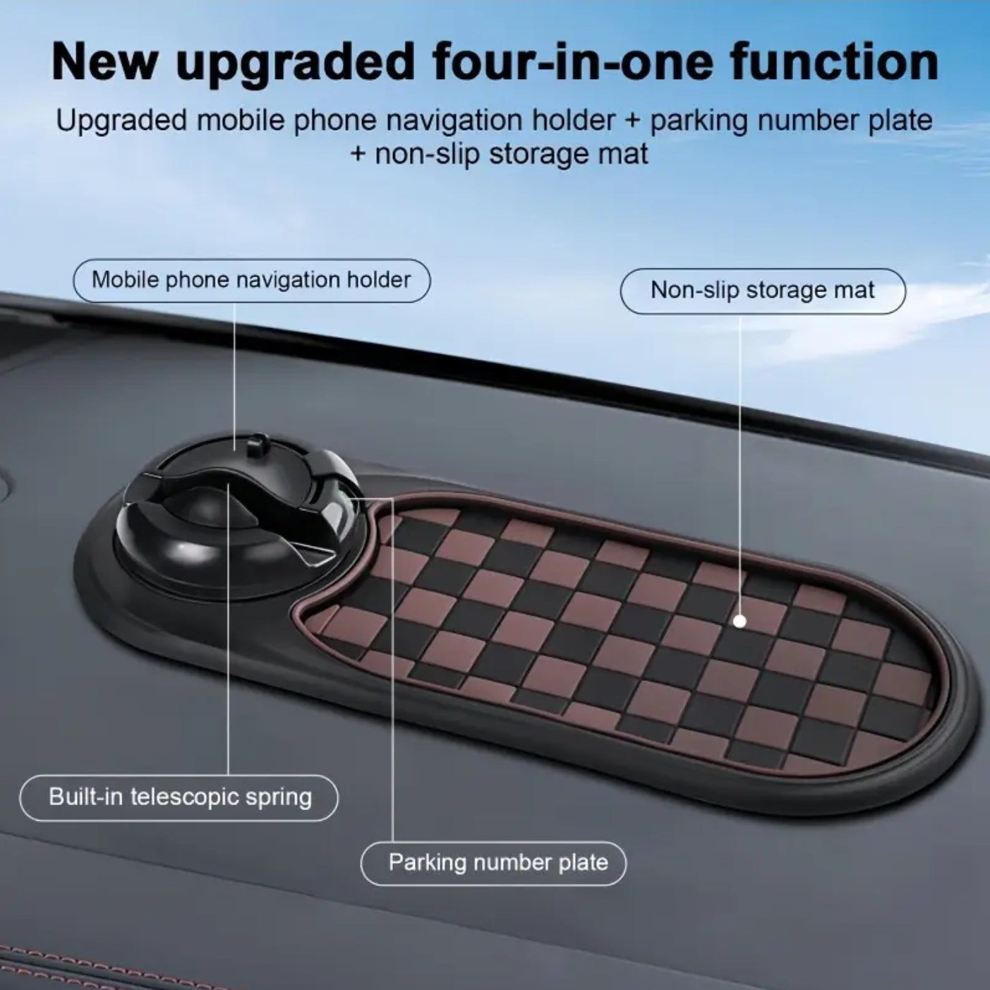 Anti-Slip Car Dashboard Mat with Rotating Phone Holder and Temporary Parking Number -
