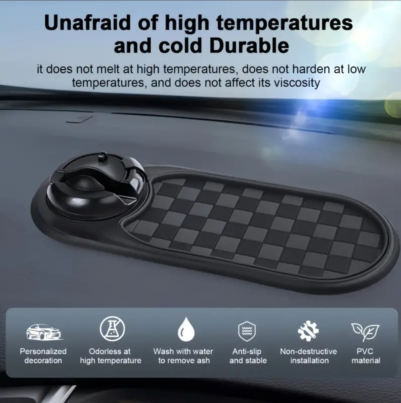 Anti-Slip Car Dashboard Mat with Rotating Phone Holder and Temporary Parking Number -