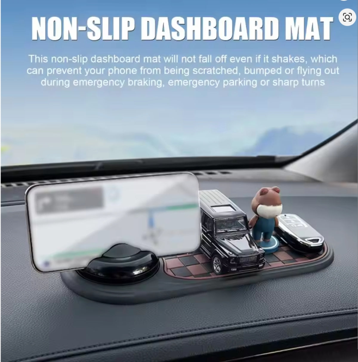 Anti-Slip Car Dashboard Mat with Rotating Phone Holder and Temporary Parking Number -
