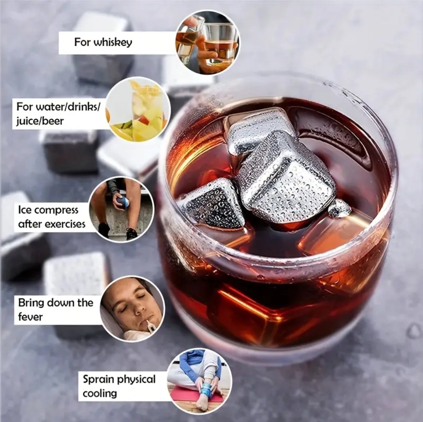 8pcs Reusable Stainless Steel Ice Cubes – Quick Freeze