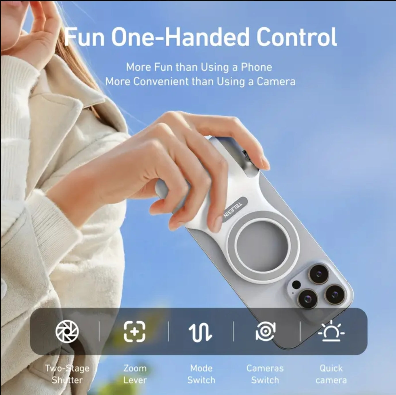 DSLR Style Magnetic Camera Grip for iPhone, Android - Detachable wireless Shutter Button n Portable Tripod+ Selfie Stand