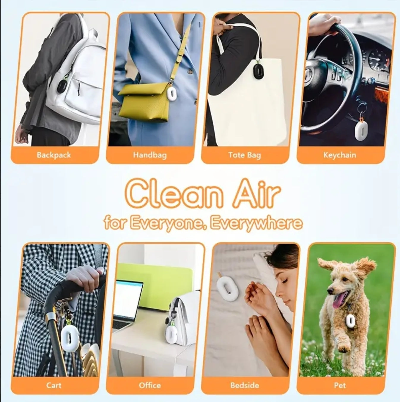 Portable Air Purifier Pendant Charm - USB Rechargeable, Ionizer Bag Charm, Pendant, Car Accessory