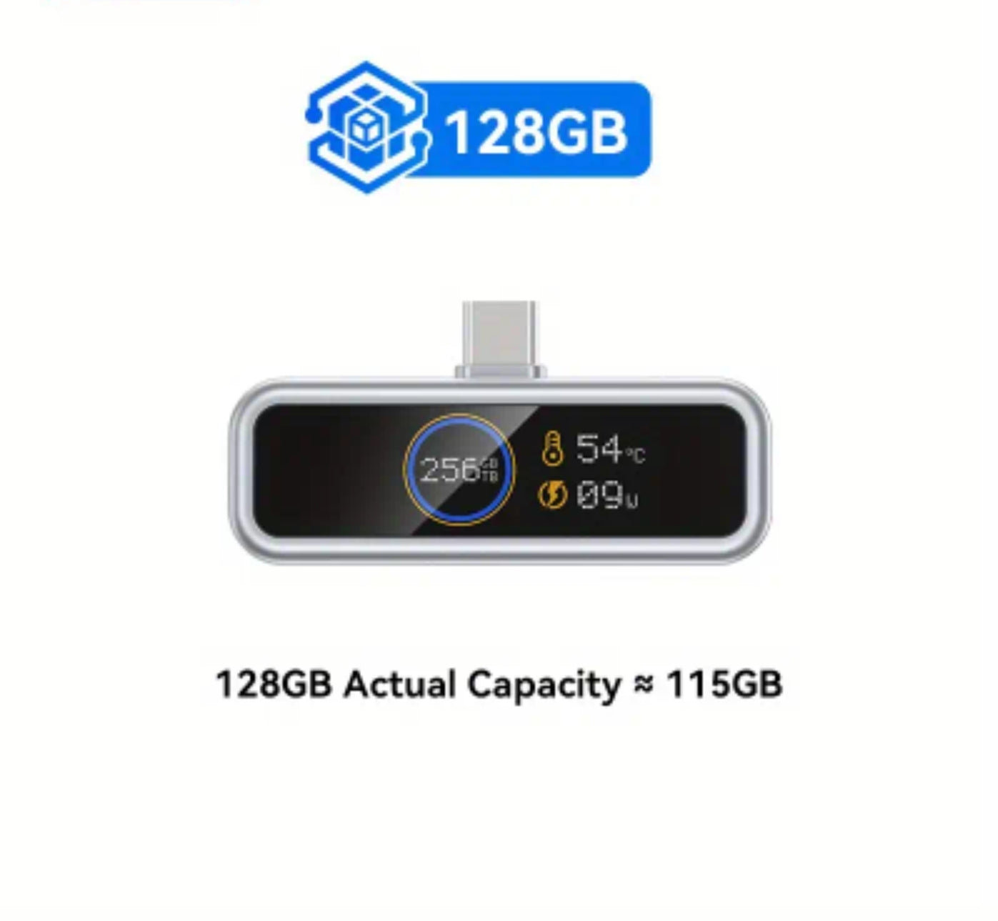 Next-Gen 128/256 GB Fast Type C Flash Drive with Intelligent Digital Display - APP Based Encryption, One-Click Backup,