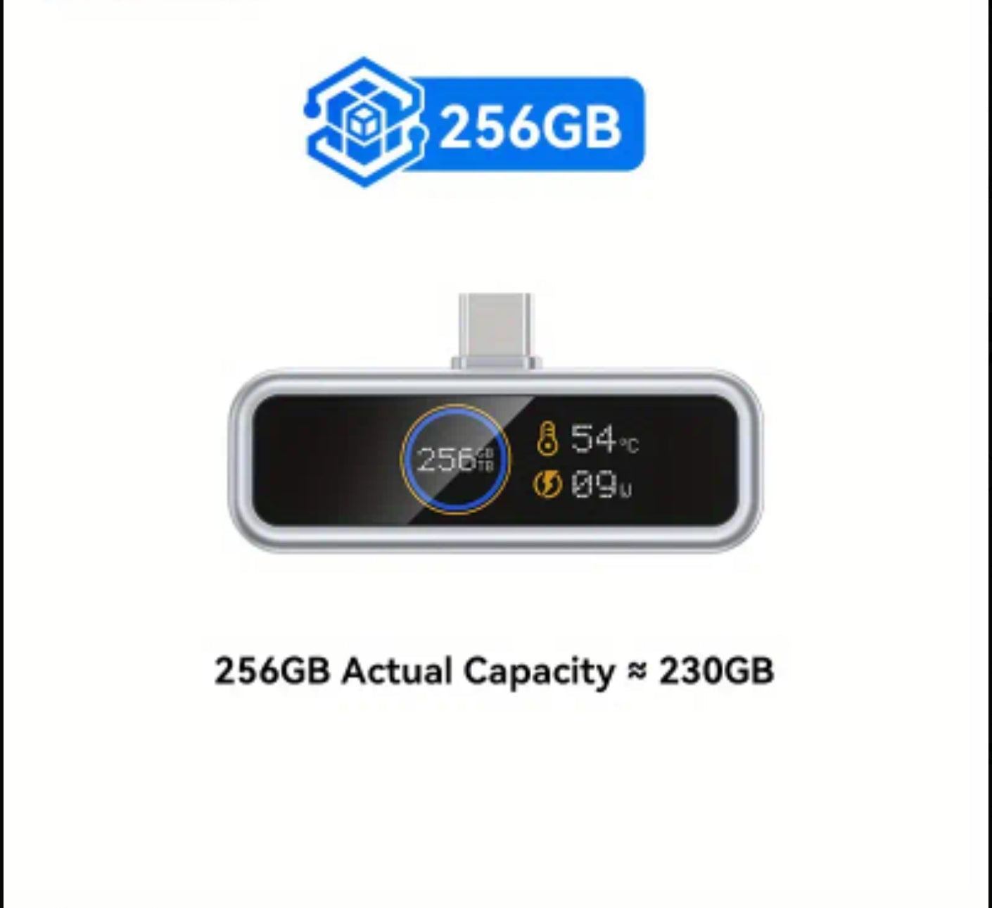 Next-Gen 128/256 GB Fast Type C Flash Drive with Intelligent Digital Display - APP Based Encryption, One-Click Backup,