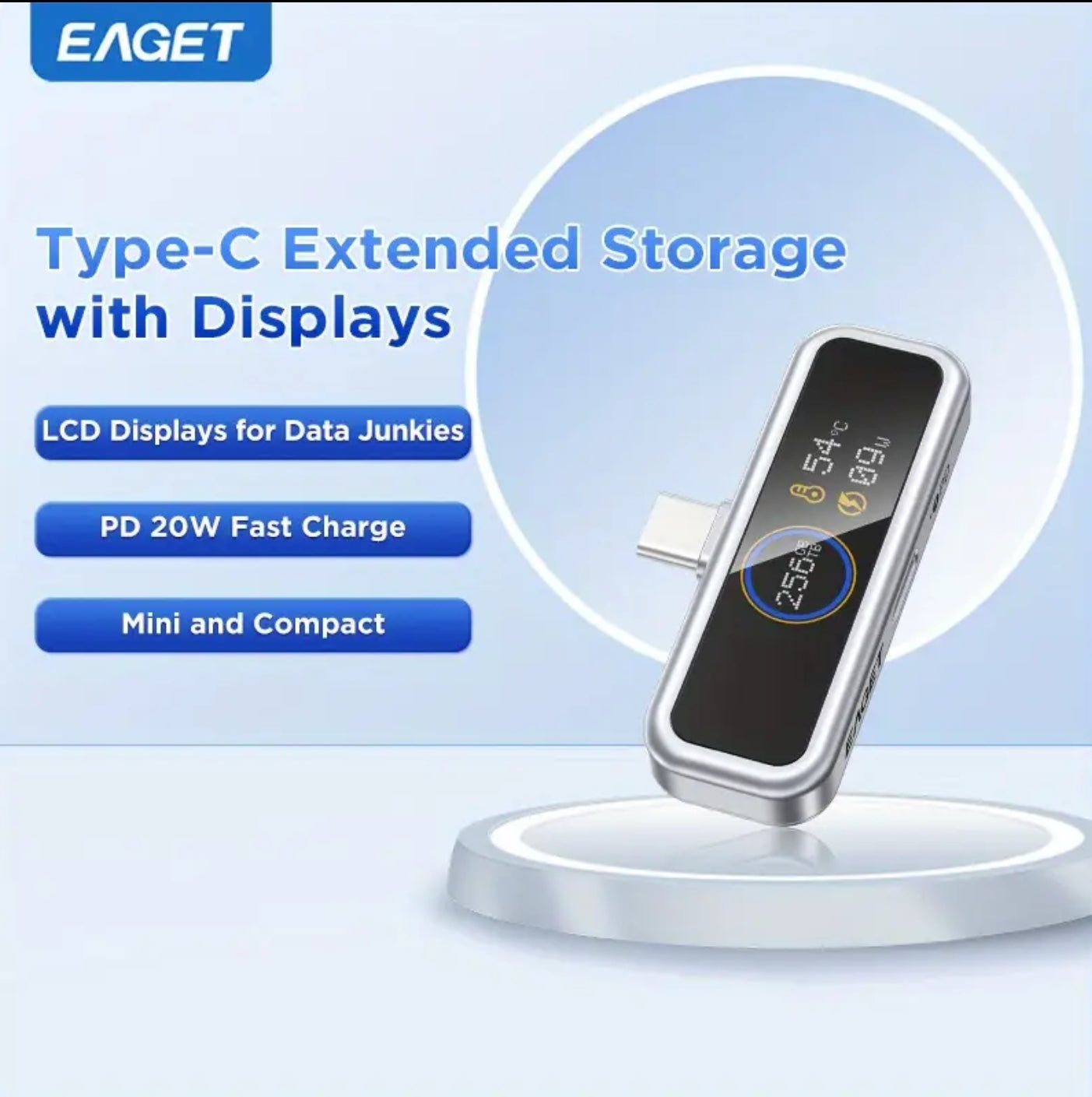 Next-Gen 128/256 GB Fast Type C Flash Drive with Intelligent Digital Display - APP Based Encryption, One-Click Backup,